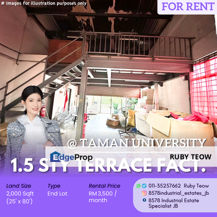 Taman Universiti - 1.5 Sty Terrace Factory for Rent, Johor, Skudai