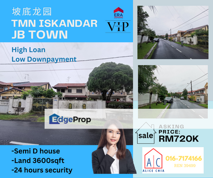 Taman iskandar jb town big semi d house high loan for sale, Johor, Johor Bahru