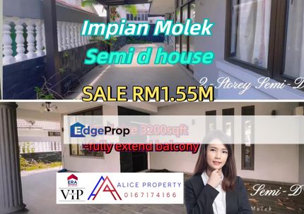 Taman molek, Impian molek 2storey Semi  d house  balcony extend, Johor, Johor Bahru