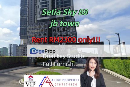 Sky 88 dual key studio full furnish for rent high floor, Johor, Johor Bahru