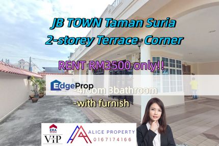  JB TOWN Taman Suria house for Rent Double Storey Terrace House Corner lot, Johor, Johor Bahru