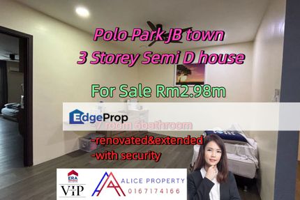 Polo park jb town 3storey semi d house for sale w security, Johor, Johor Bahru