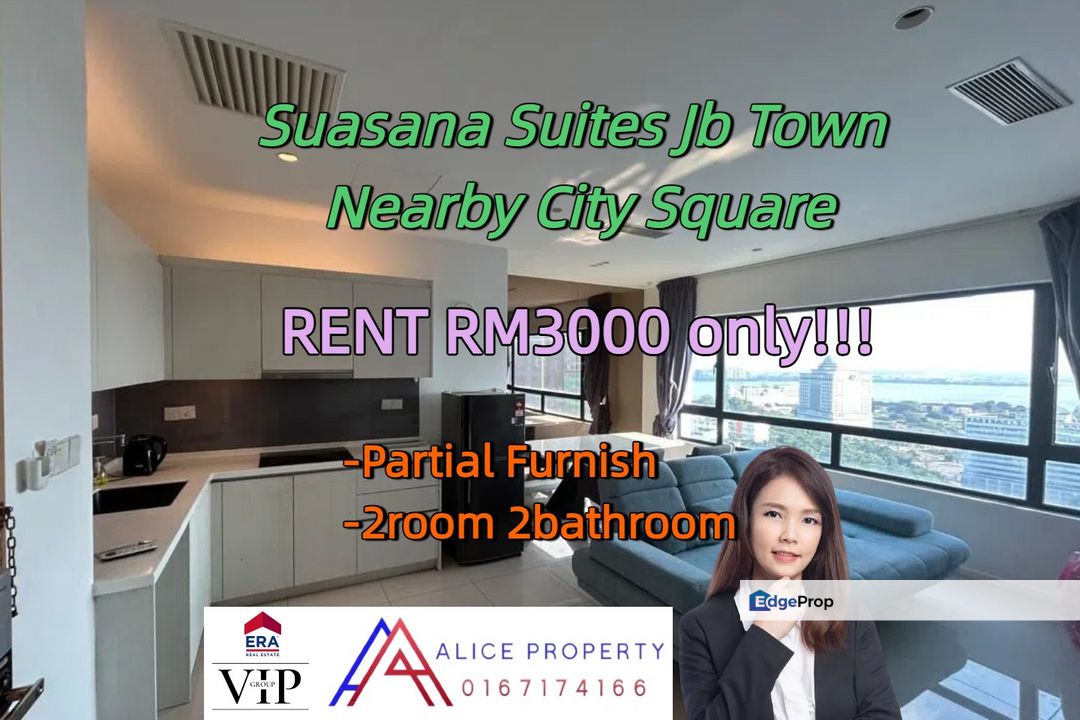 Suasana suites jb town nearby city square partial furnish, Johor, Johor Bahru