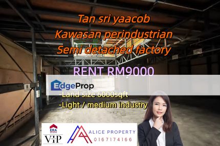 Tan sri yaacob skudai Kawasan perindustrian  Semi detached factory  for rent, Johor, Skudai