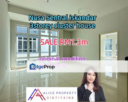 Nusa sentral 3storey cluster house original condition, Johor, Nusajaya