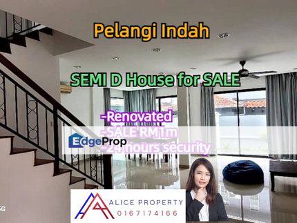 Pelangi indah semi d house renovated unit for sale, Johor, Ulu Tiram