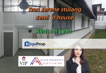 Tmn serene stulang nearby ciq semi d house  for rent, Johor, Johor Bahru