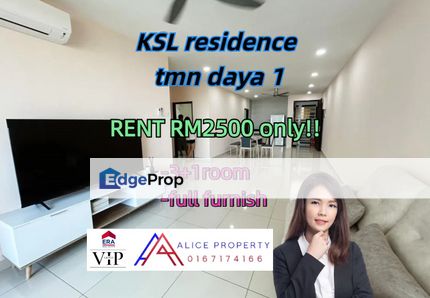 KSL residence 1 tmn daya 3+1 room full furnish 2 carpark high floor , Johor, Johor Bahru