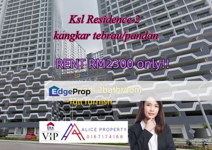 KSL residence 2 kangkar tebrau pandan full furnish new unit for rent 15mins to ciq, Johor, Johor Bahru