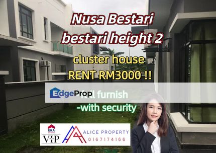 nusa bestari bestari heights 2 cluster house full furnish for rent, Johor, Skudai