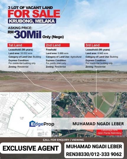 EXCLUSIVE LISTING - DEVELOPMENT LAND, KRUBONG, MELAKA, Melaka, Krubong