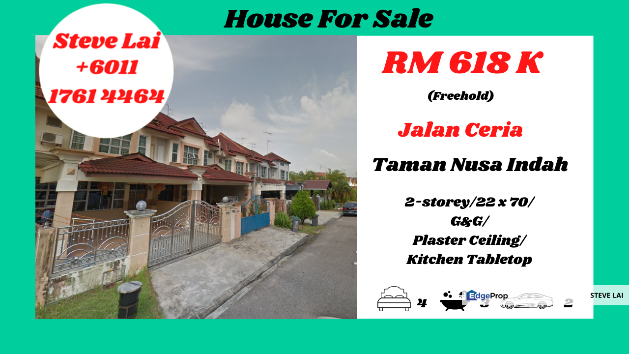 House For Sale/Taman Nusa Indah/Jalan Ceria for Sale RM618,000 By