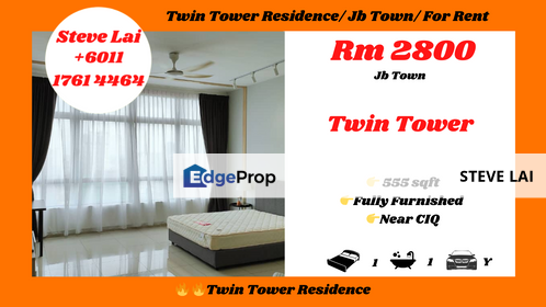 Twin Tower Residence/ Jb Town/ For Rent, Johor, Johor Bahru