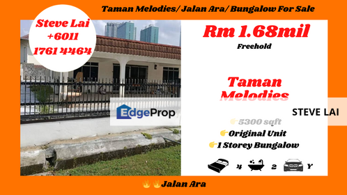 Taman Melodies/ Jalan Ara/ Bungalow For Sale, Johor, Johor Bahru