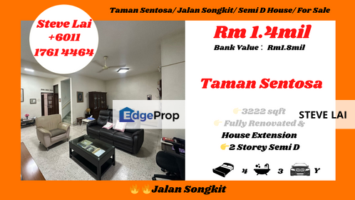 Taman Sentosa/ Jalan Songkit/ Semi D House/ For Sale, Johor, Johor Bahru
