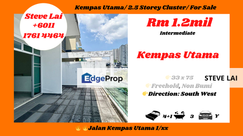 Kempas Utama/ 2.5 Storey Cluster/ For Sale, Johor, Johor Bahru