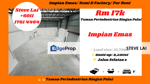 Impian Emas/ Semi D Factory/ For Rent, Johor, Skudai