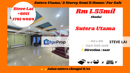 Sutera Utama/ 2 Storey Semi D House/ For Sale, Johor, Skudai
