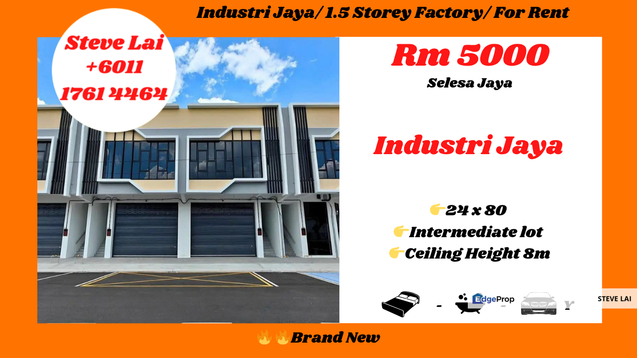 Industri Jaya/ 1.5 Storey Factory/ For Rent for Rental @RM5,000 By ...
