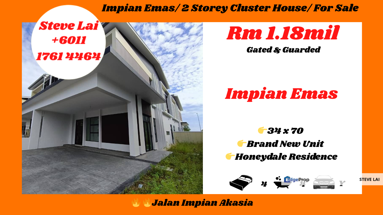 Impian Emas/ 2 Storey Cluster House/ For Sale, Johor, Skudai