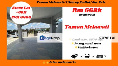 Taman Melawati/ 1 Storey Endlot/ For Sale, Johor, Skudai