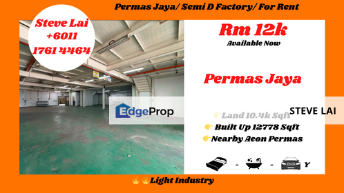 Permas Jaya/ Semi D Factory/ For Rent, Johor, Masai
