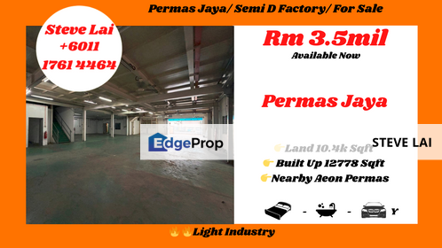 Permas Jaya/ Semi D Factory/ For Sale, Johor, Masai