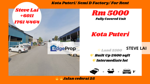 Kota Puteri/ Semi D Factory/ For Rent, Johor, Masai