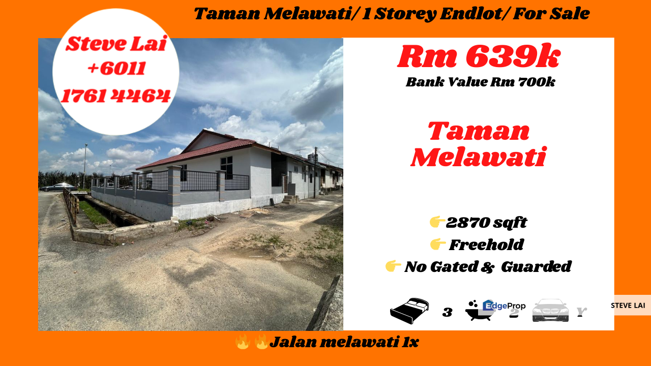 Taman Melawati/ 1 Storey Endlot/ For Sale, Johor, Skudai