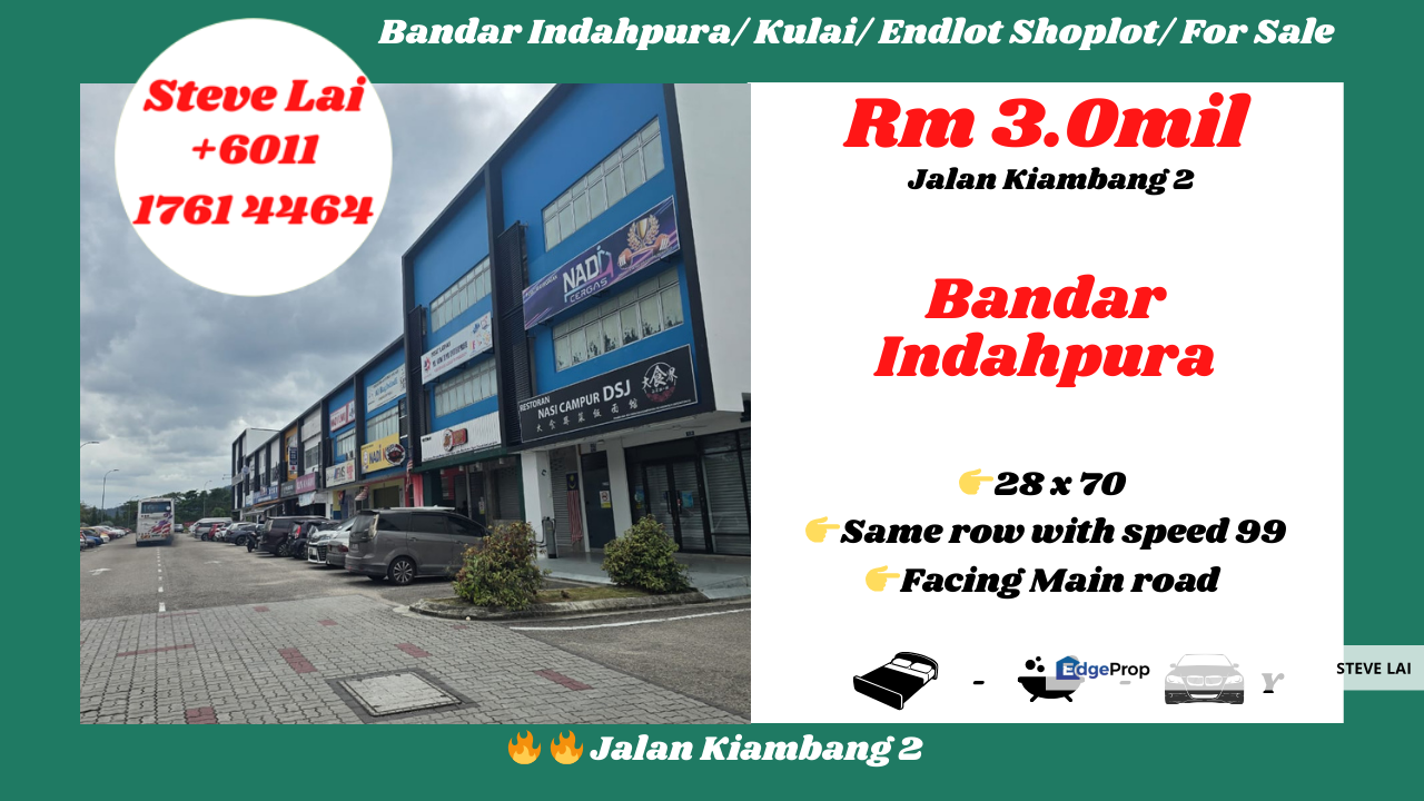 Bandar Indahpura/ Kulai/ Endlot Shoplot/ For Sale, Johor, Kulai