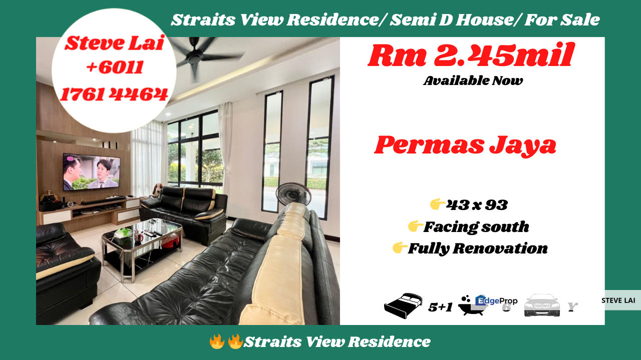 Straits View Residence/ Semi D House/ For Sale, Johor, Permas Jaya/Senibong