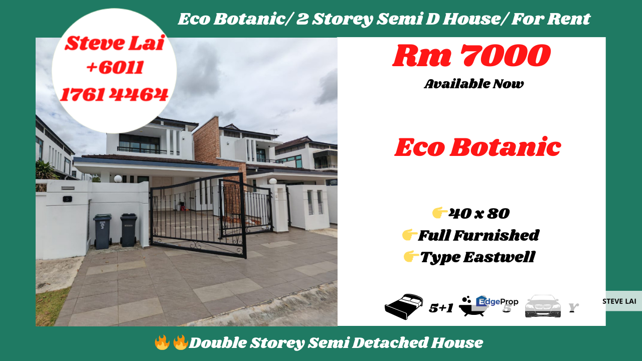 Eco Botanic/ 2 Storey Semi D House/ For Rent, Johor, Nusajaya