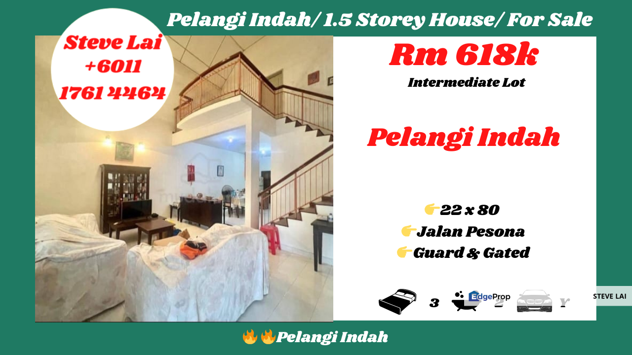 Pelangi Indah/ 1.5 Storey House/ For Sale, Johor, Ulu Tiram