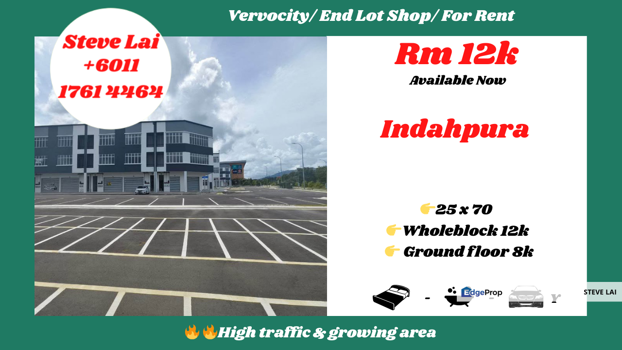 Vervocity/ End Lot Shop/ For Rent, Johor, Kulai