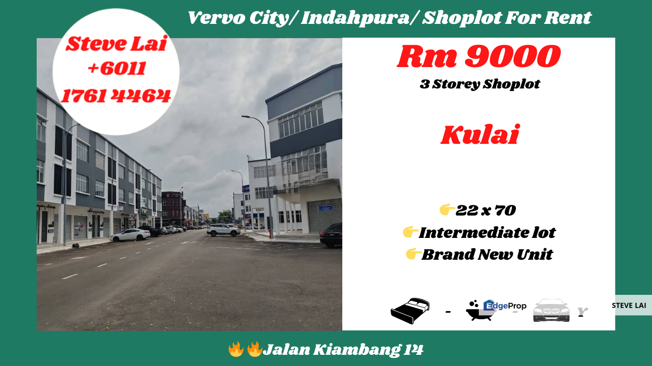 Vervo City/ Indahpura/ Shoplot For Rent, Johor, Kulai