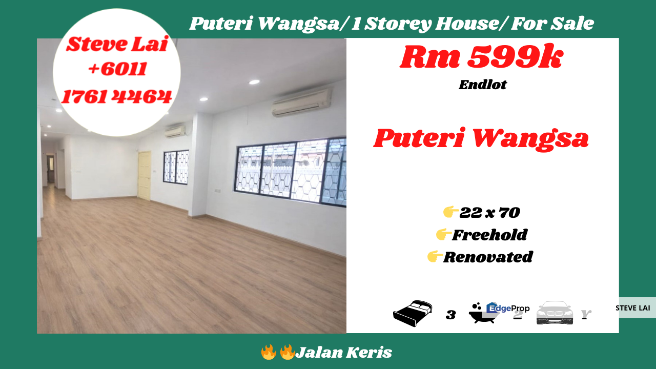 Puteri Wangsa/ 1 Storey House/ For Sale, Johor, Ulu Tiram