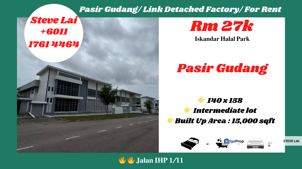 Pasir Gudang/ Link Detached Factory/ For Rent, Johor, Masai