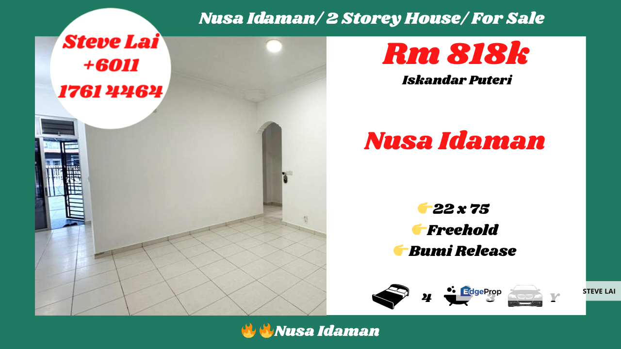 Nusa Idaman/ 2 Storey House/ For Sale, Johor, Nusajaya