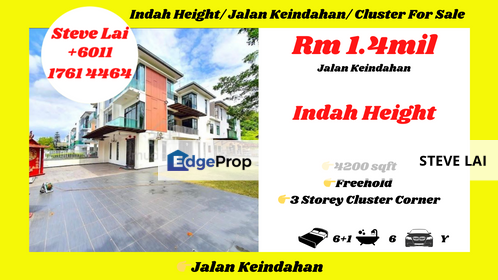 Indah Height/ Jalan Keindahan/ Cluster For Sale, Johor, Skudai