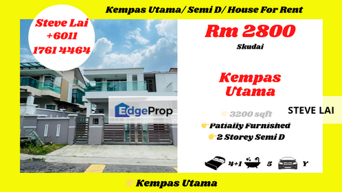 Kempas Utama/ Semi D/ House For Rent, Johor, Johor Bahru