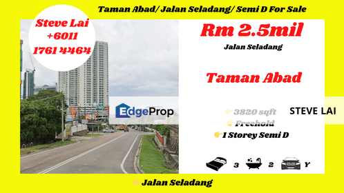 Taman Abad/ Jalan Seladang/ Semi D For Sale, Johor, Johor Bahru