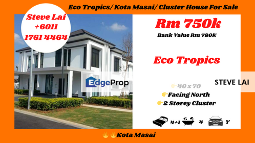 Eco Tropics/ Kota Masai/ Cluster House For Sale, Johor, Masai