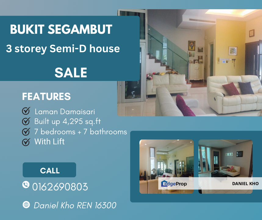 End lot 3 storey semi d house Bukit Segambut , Kuala Lumpur, Segambut