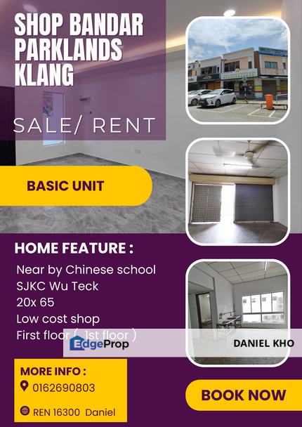 First floor shop Bandar Parklands beside Chinese school SJKC Wu Teck , Selangor, Klang