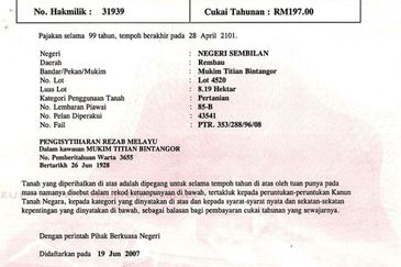 For sale kota warisan agricultural land