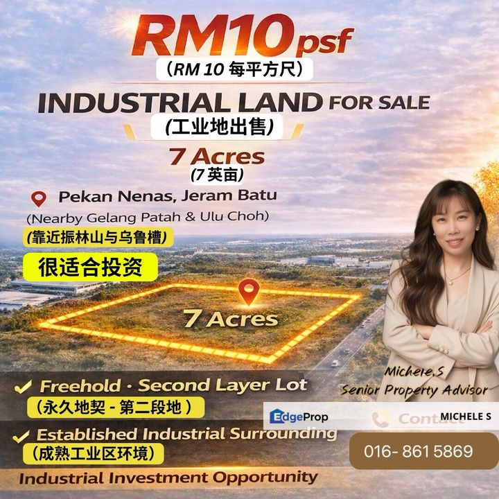 Jeram Batu Pontian 7 Acres Land for Sale, Johor, Pontian
