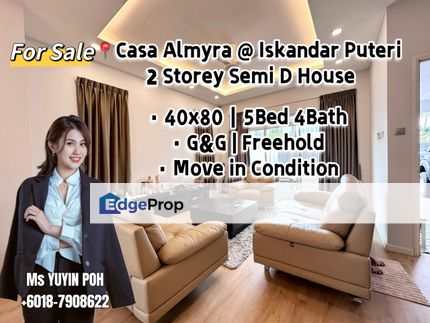 Casa Almyra @ Iskandar Puteri Double Storey Semi D House Move in condition, Johor, Johor Bahru