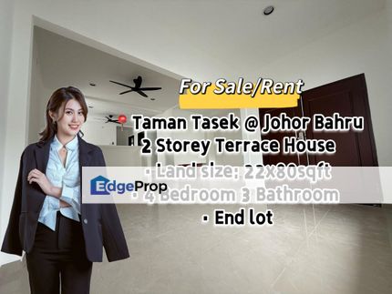 Taman Tasek @ JB Double Storey Terrace House End lot for Sale/Rent, Johor, Johor Bahru