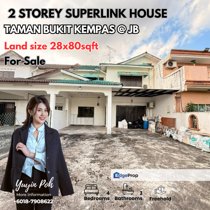 Taman Bukit Kempas @ JB Double Storey Superlink House for Sale, Johor, Johor Bahru