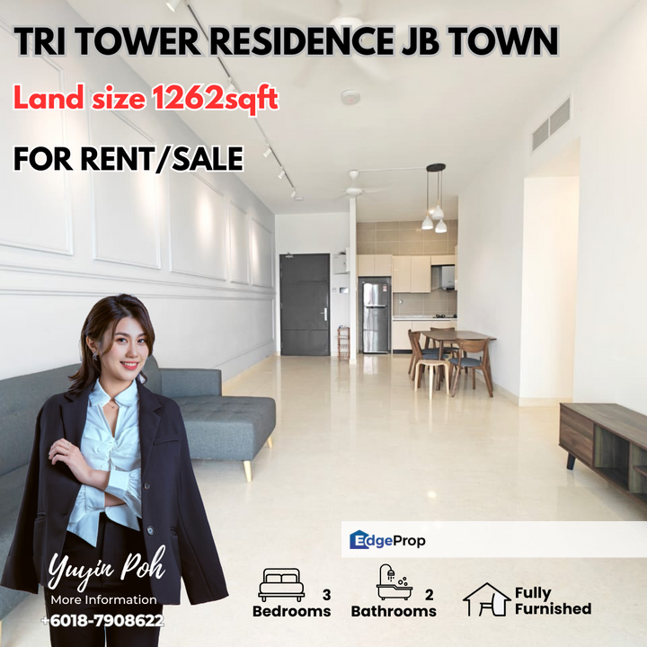TriTower Residence @ Bukit Chagar Mid Floor 3Bed 2Bath for Sale, Johor, Johor Bahru